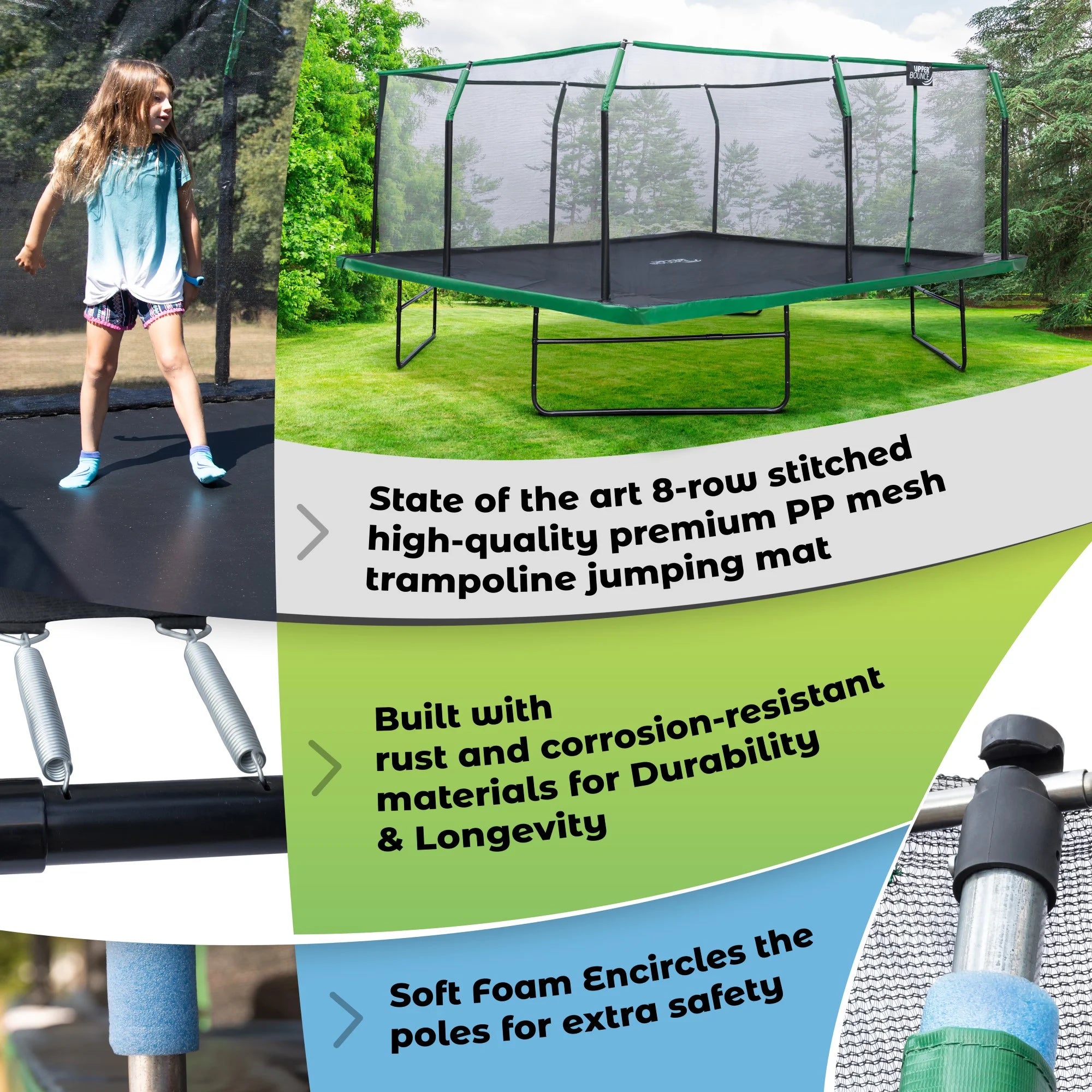 Machrus  16X16 FT Square Trampoline with Top-Ring Enclosure & Safety Pad – Outdoor Trampoline for Kids & Adults, Perfect for Backyard Jumping & Gymnastics Fun