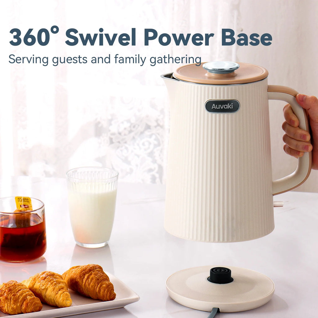 1.7L Electric Kettle, 1200W Stainless Steel Double Wall Water Boiler with Cool-Touch Handle & Auto Shut-Off, Cream White