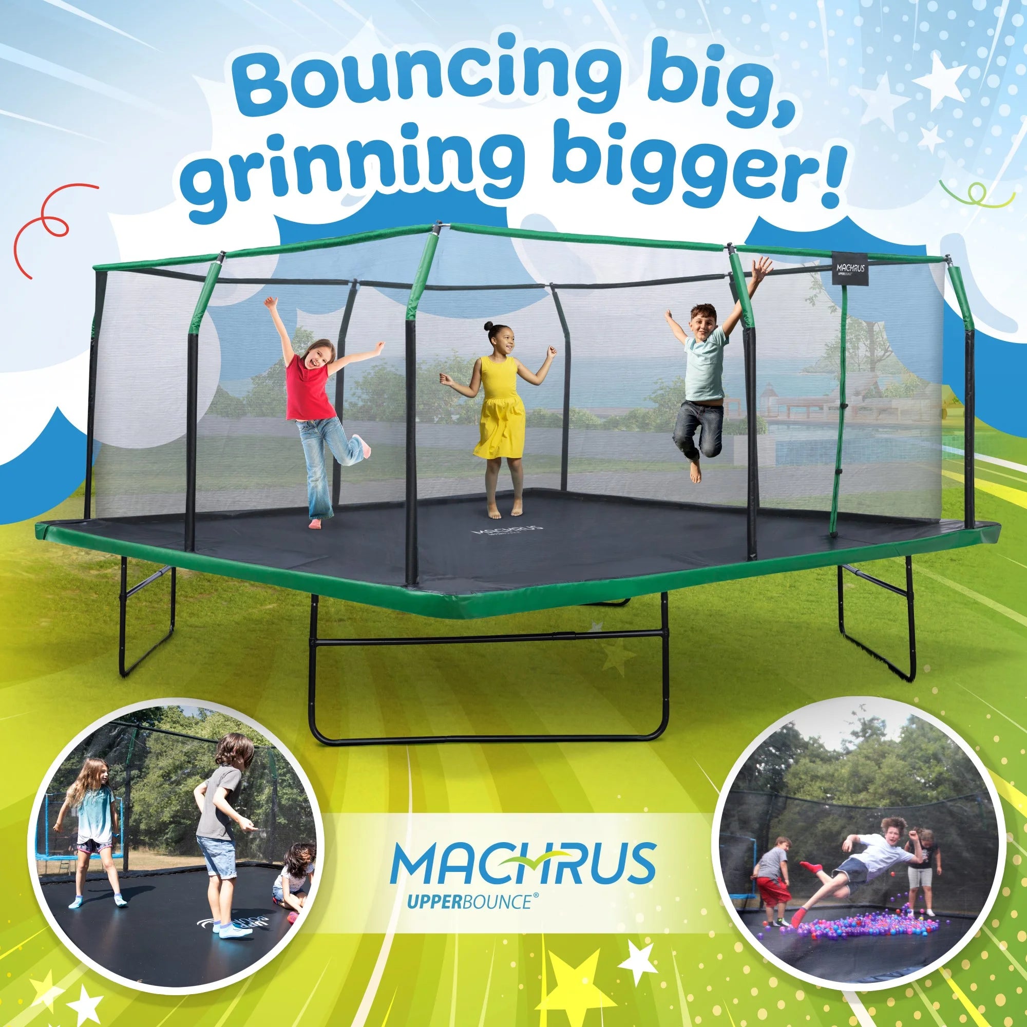 Machrus  16X16 FT Square Trampoline with Top-Ring Enclosure & Safety Pad – Outdoor Trampoline for Kids & Adults, Perfect for Backyard Jumping & Gymnastics Fun