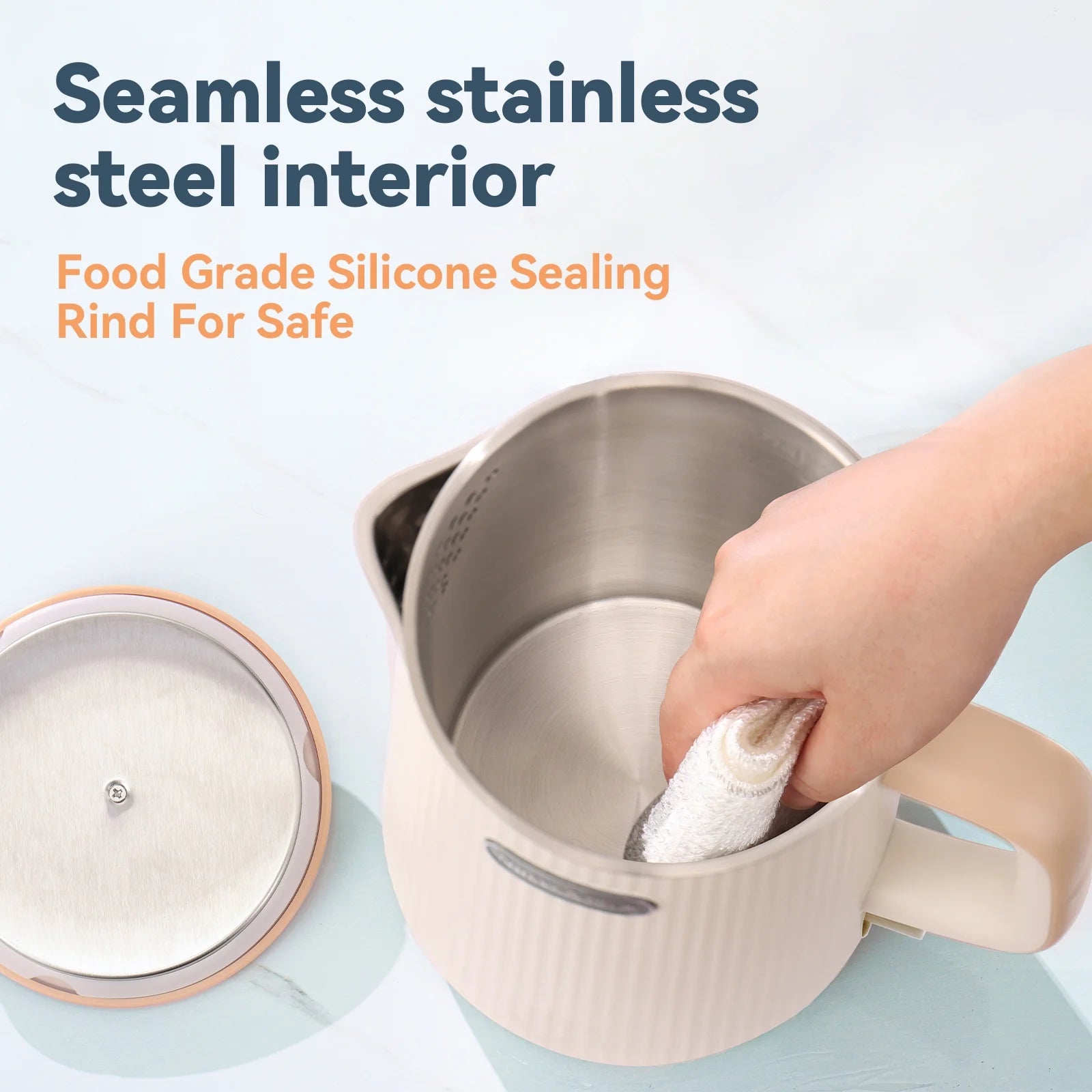 1.7L Electric Kettle, 1200W Stainless Steel Double Wall Water Boiler with Cool-Touch Handle & Auto Shut-Off, Cream White