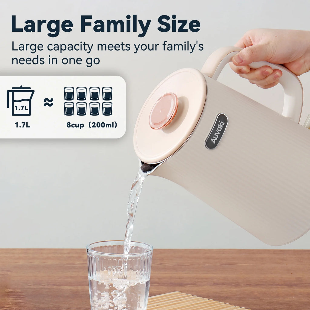1.7L Electric Kettle, 1200W Stainless Steel Double Wall Water Boiler with Cool-Touch Handle & Auto Shut-Off, Cream White