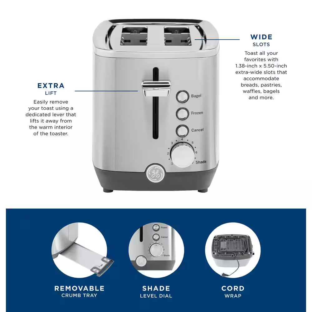 2-Slice Stainless Steel Wide Slot Toaster with 7 Shade Settings