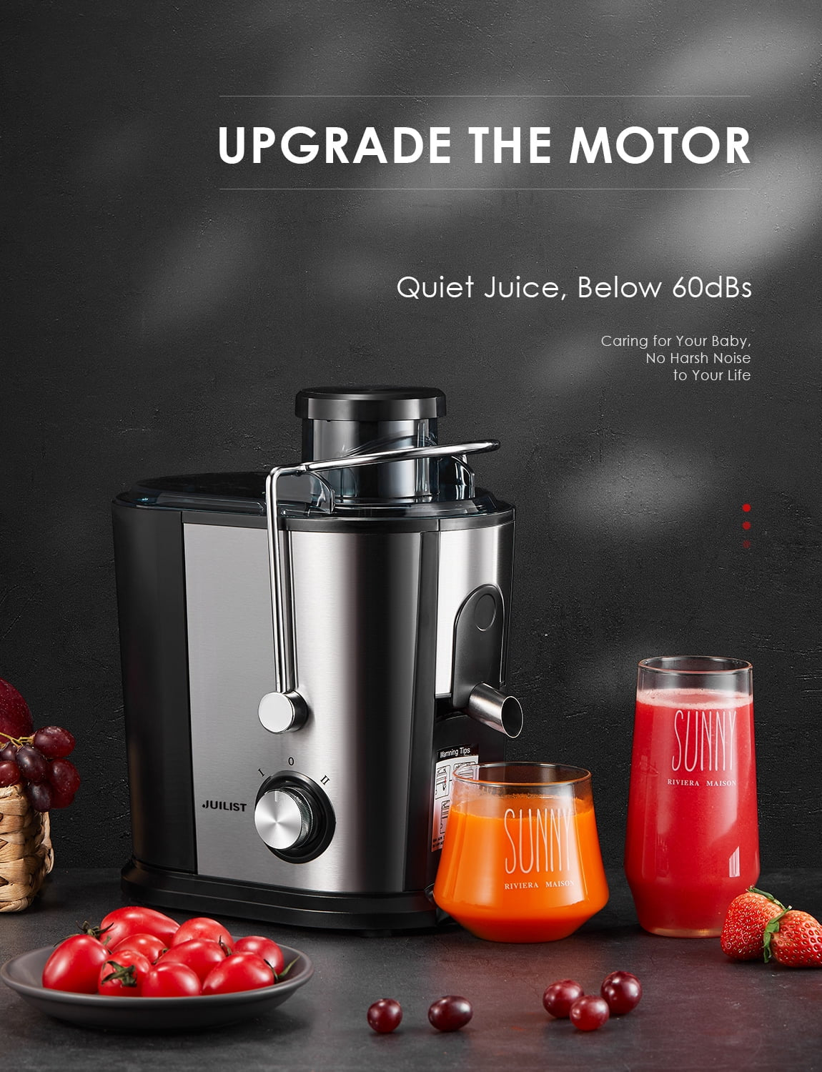Juilist 2-Speed Electric Juicer Machines, 400W, 11 Fl Oz, Silver
