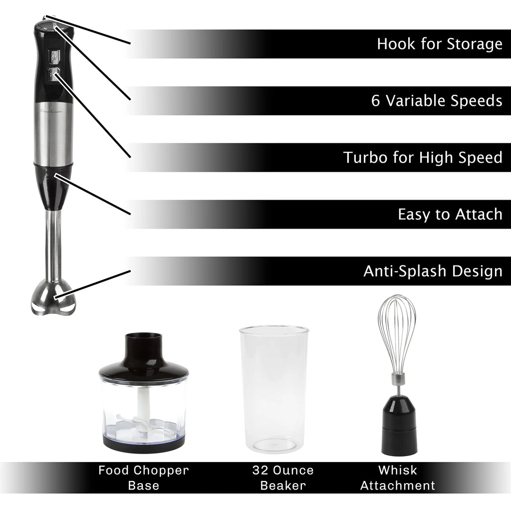 6-Speed 4-In-1 Immersion Hand Blender for Soups (Black)