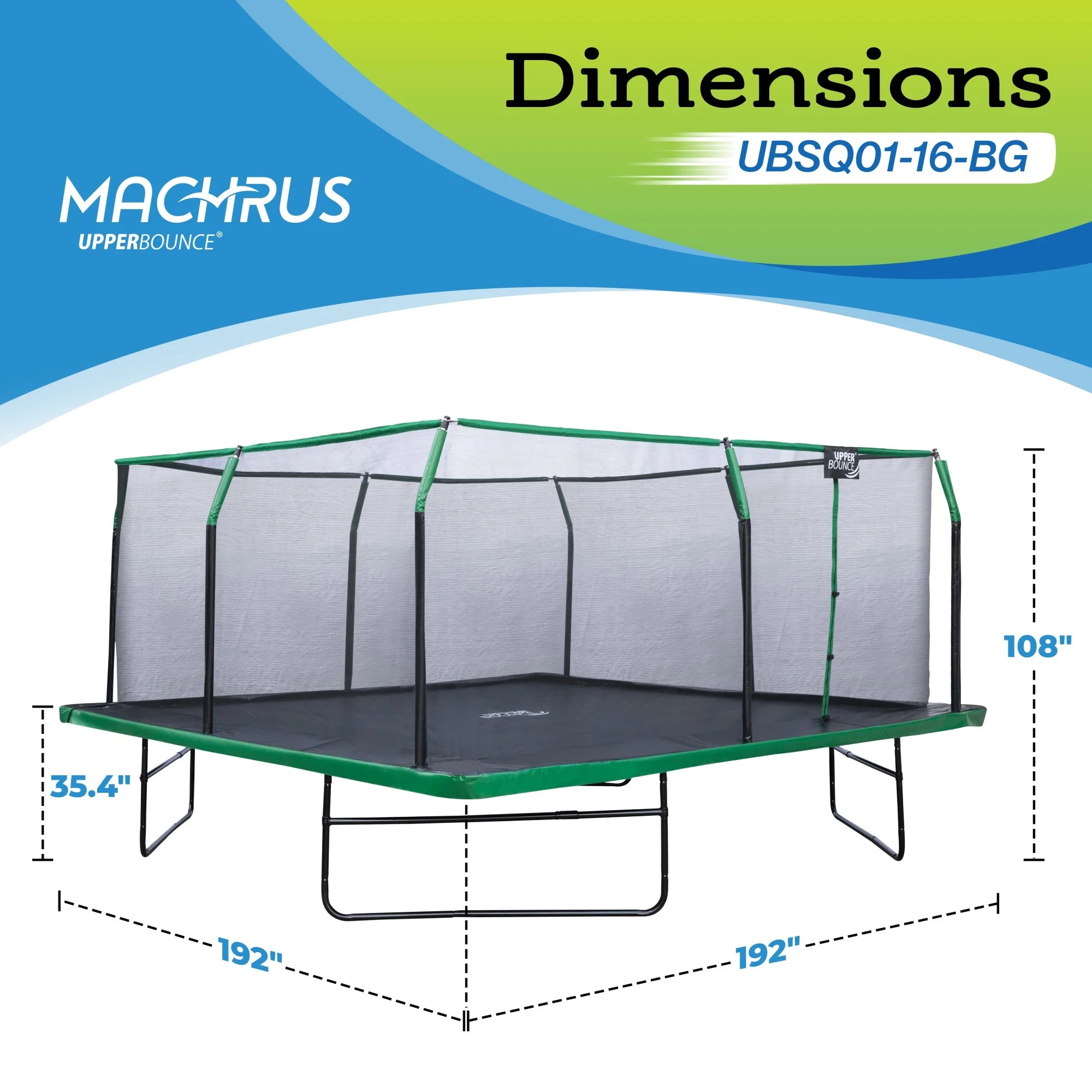 Machrus  16X16 FT Square Trampoline with Top-Ring Enclosure & Safety Pad – Outdoor Trampoline for Kids & Adults, Perfect for Backyard Jumping & Gymnastics Fun