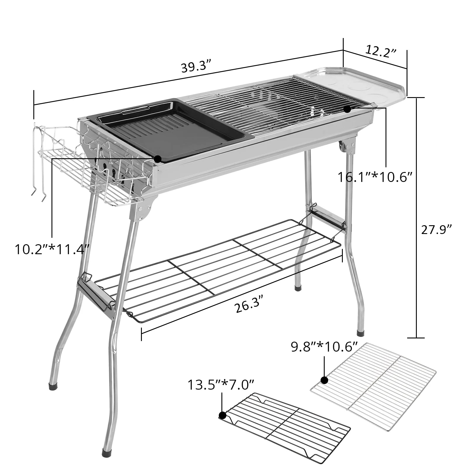 39'' Grill BBQ Grill Portable Camping Charcoal Grill Foldable
