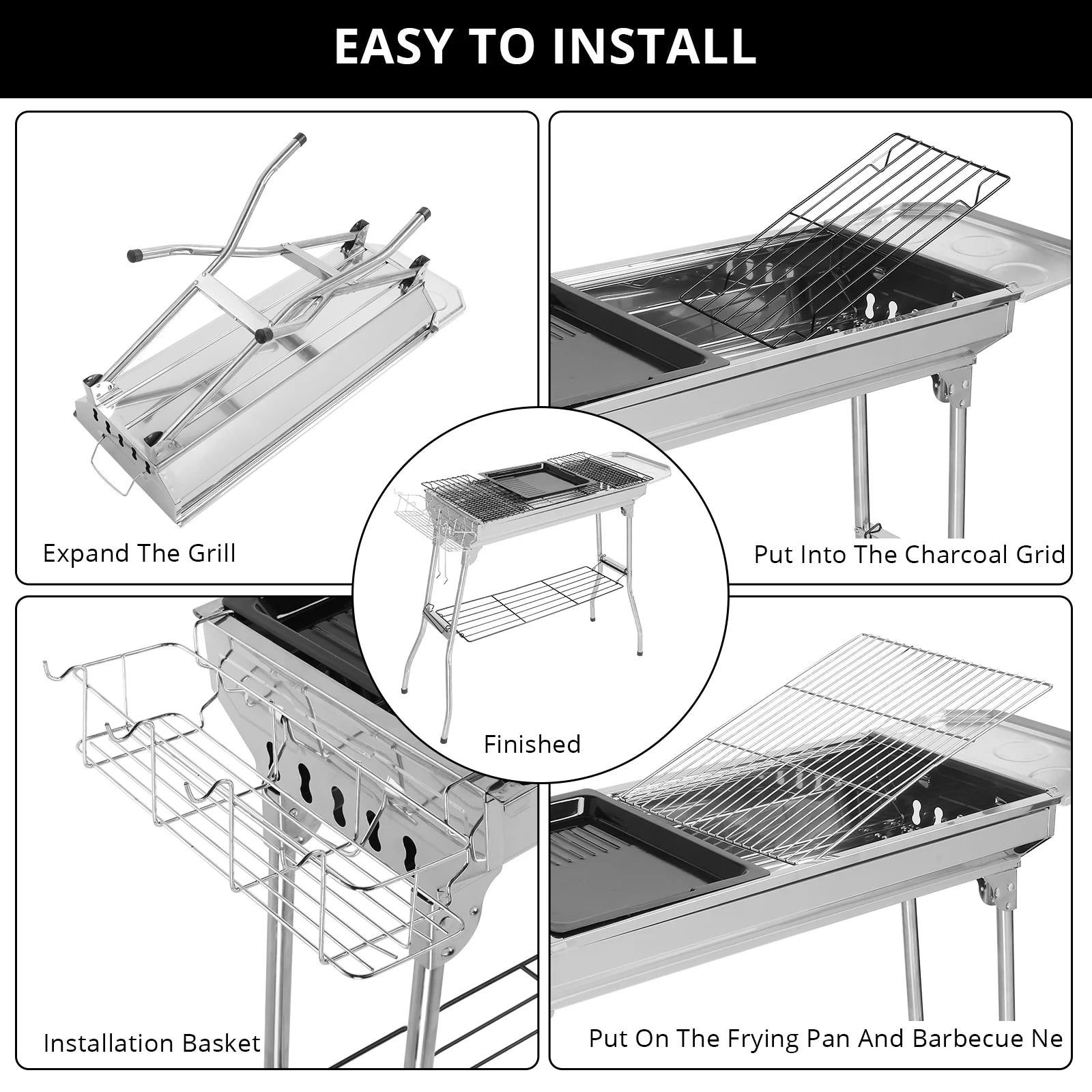 39'' Grill BBQ Grill Portable Camping Charcoal Grill Foldable