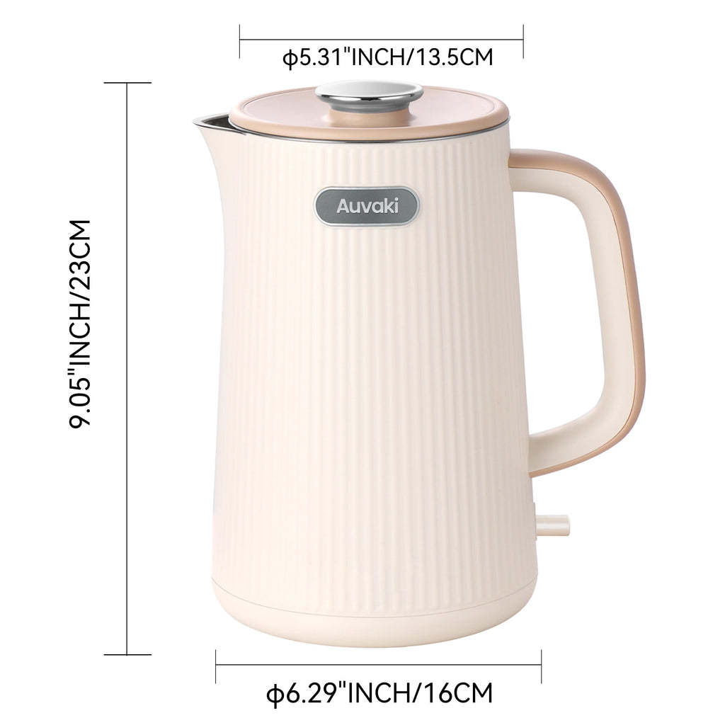 1.7L Electric Kettle, 1200W Stainless Steel Double Wall Water Boiler with Cool-Touch Handle & Auto Shut-Off, Cream White